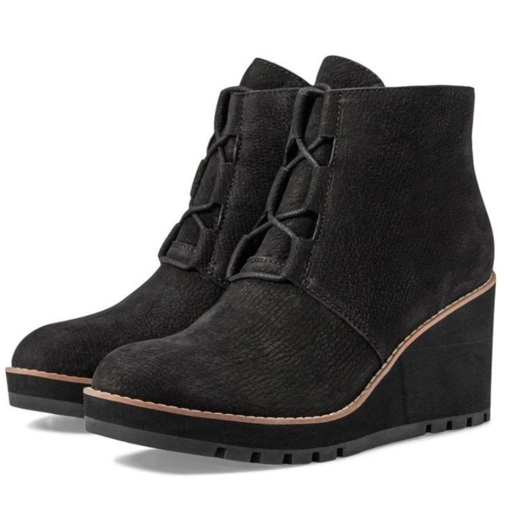 Eileen Fisher Size 6 Black Suede Wedge Ankle Boots Alpine NEW Womens $275 - Picture 1 of 15